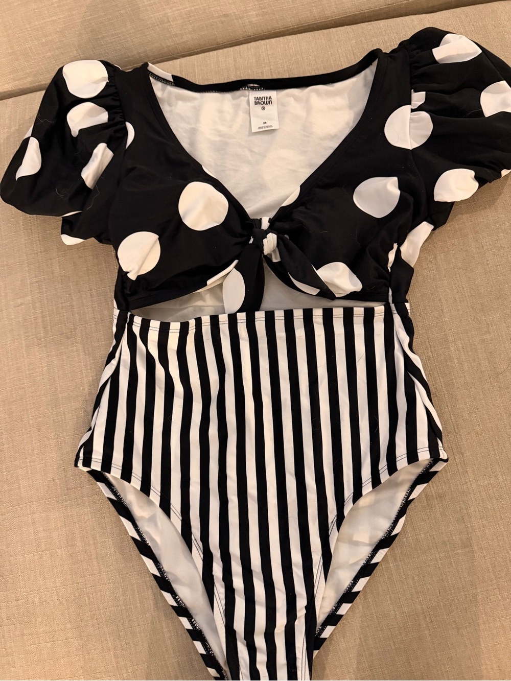 Tabitha Brown Women’s Black & White Polka Dot & Stripe One-Piece Swinsuit